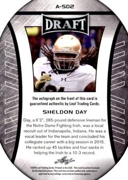 2016 Leaf Draft - Autographs #A-SD2 Sheldon Day Back