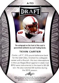 2016 Leaf Draft - Autographs #A-TC1 Tevin Carter Back