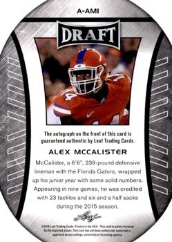 2016 Leaf Draft - Autographs Gold #A-AM1 Alex McCalister Back