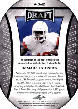 2016 Leaf Draft - Autographs Gold #A-DA2 Demarcus Ayers Back
