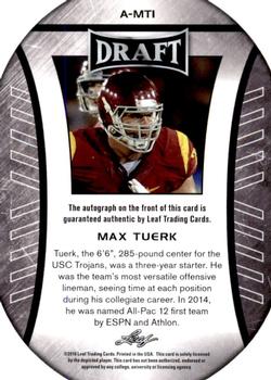 2016 Leaf Draft - Autographs Gold #A-MT1 Max Tuerk Back