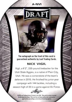 2016 Leaf Draft - Autographs Gold #A-NV1 Nick Vigil Back