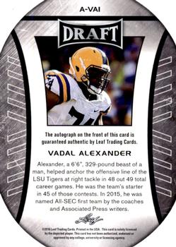 2016 Leaf Draft - Autographs Gold #A-VA1 Vadal Alexander Back