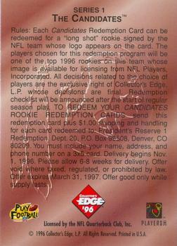 1996 Collector's Edge President's Reserve - The Candidates: Rookie Redemptions #NNO Washington Redskins Back