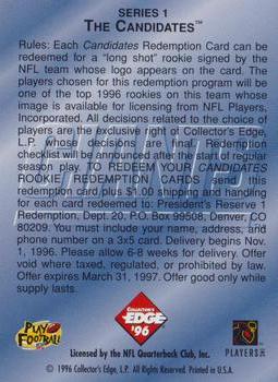 1996 Collector's Edge President's Reserve - The Candidates: Rookie Redemptions #NNO New York Giants Back