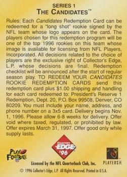 1996 Collector's Edge President's Reserve - The Candidates: Rookie Redemptions #NNO Pittsburgh Steelers Back