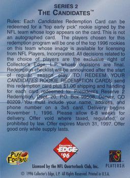 1996 Collector's Edge President's Reserve - The Candidates: Rookie Redemptions #NNO Seattle Seahawks Back