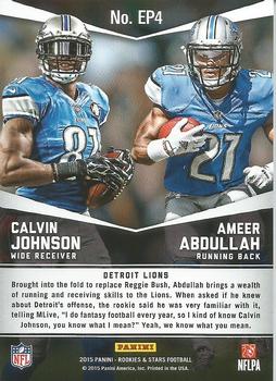 2015 Panini Rookies & Stars - Embroidered Patches #EP4 Ameer Abdullah / Calvin Johnson Back