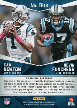 2015 Panini Rookies & Stars - Embroidered Patches #EP16 Cam Newton / Devin Funchess Back