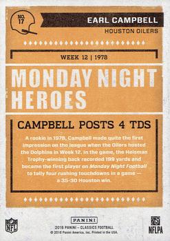 2016 Panini Classics - Monday Night Heroes Bronze #17 Earl Campbell Back
