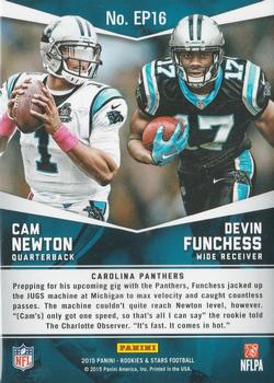 2015 Panini Rookies & Stars - Longevity Embroidered Patches #EP16 Cam Newton / Devin Funchess Back