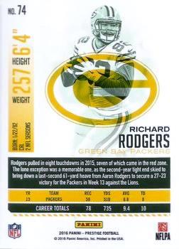 2016 Panini Prestige - Xtra Points Red #74 Richard Rodgers Back