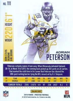2016 Panini Prestige - Xtra Points Red #111 Adrian Peterson Back