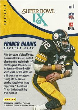 2016 Panini Prestige - Super Bowl Heroes #1 Franco Harris Back