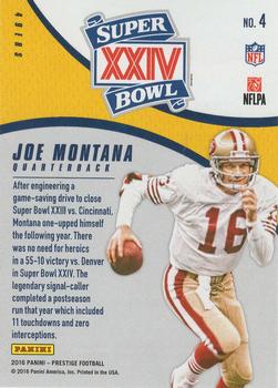 2016 Panini Prestige - Super Bowl Heroes #4 Joe Montana Back
