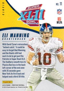 2016 Panini Prestige - Super Bowl Heroes #11 Eli Manning Back
