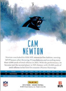 2016 Panini Origins #7 Cam Newton Back