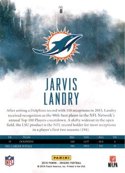 2016 Panini Origins #8 Jarvis Landry Back