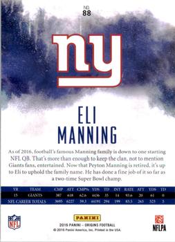 2016 Panini Origins #88 Eli Manning Back