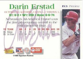1996 Signature Rookies Auto-Bilia - Baseball Auto-Bilia Preview #B3 Darin Erstad Back