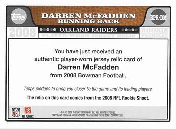 2008 Bowman - Topps Rookie Premiere Relics #RPR-DM Darren McFadden Back