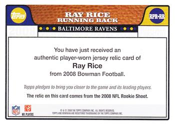 2008 Bowman - Topps Rookie Premiere Relics #RPR-RR Ray Rice Back