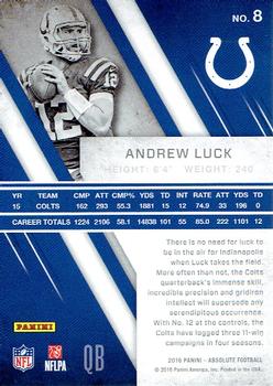 2016 Panini Absolute #8 Andrew Luck Back