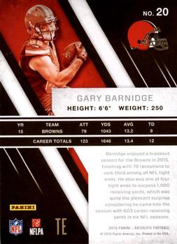 2016 Panini Absolute #20 Gary Barnidge Back