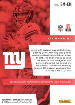 2016 Donruss Elite - Epic Materials #EM-EM Eli Manning Back