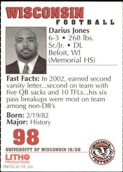 2003 Wisconsin Badgers Program Cards #19 Darius Jones Back