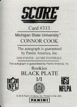 2016 Score - Rookie Signatures Printing Plates Black #333 Connor Cook Back