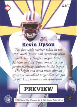 1998 Collector's Edge Masters - Rookie Masters Previews #RM7 Kevin Dyson Back