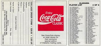 1989 Collegiate Collection Coke Alabama Crimson Tide (580) - Checklists #4 Player List 301-400 Front