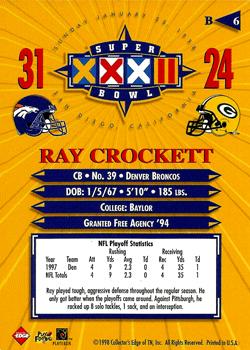 1998 Collector's Edge Super Bowl XXXII - Denver Broncos B Prefix #B6 Ray Crockett Back