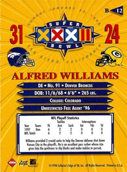 1998 Collector's Edge Super Bowl XXXII - Denver Broncos B Prefix #B12 Alfred Williams Back