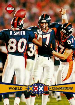 1998 Collector's Edge Super Bowl XXXII - Denver Broncos B Prefix #B18 Rod Smith / John Elway / Ed McCaffrey Front