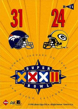 1998 Collector's Edge Super Bowl XXXII - Denver Broncos B Prefix #BT1 Qualcomm Stadium Scoreboard Back