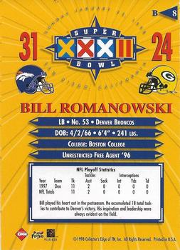 1998 Collector's Edge Super Bowl XXXII - Denver Broncos B Prefix Silver #B8 Bill Romanowski Back