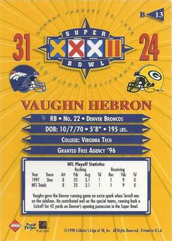 1998 Collector's Edge Super Bowl XXXII - Denver Broncos B Prefix Silver #B13 Vaughn Hebron Back