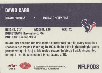 2003 NFL Player of the Day #3 David Carr Back