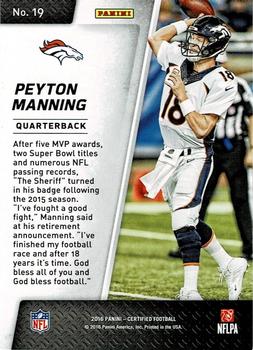 2016 Panini Certified - Sunday Certified #19 Peyton Manning Back