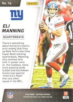 2016 Panini Certified - Sunday Certified Mirror Red #14 Eli Manning Back