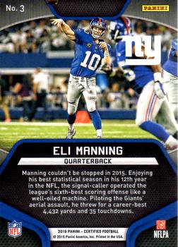 2016 Panini Certified - Skills #3 Eli Manning Back