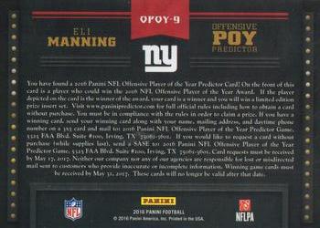 2016 Panini - Offensive POY Predictor Gold #OPOY-9 Eli Manning Back