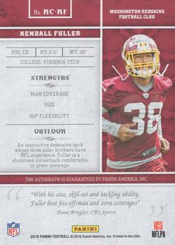 2016 Panini - Rookie Calligraphy #RC-KF Kendall Fuller Back