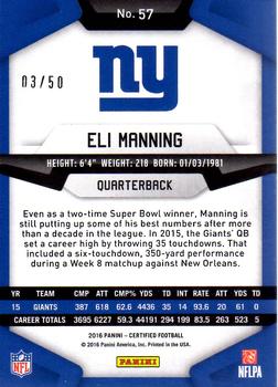 2016 Panini Certified - Mirror Blue #57 Eli Manning Back