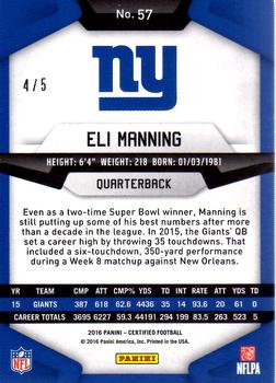 2016 Panini Certified - Mirror Green #57 Eli Manning Back