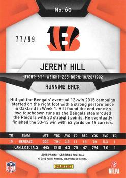 2016 Panini Certified - Mirror Red #60 Jeremy Hill Back