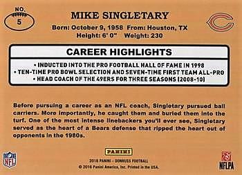 2016 Donruss - 1987 Classic Set Holo #5 Mike Singletary Back