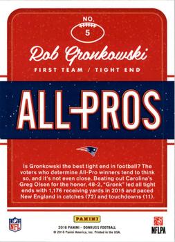 2016 Donruss - All-Pros #5 Rob Gronkowski Back